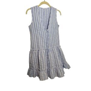 Blue Striped Seersucker Sleeveless Mini Dress Small